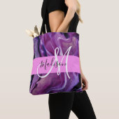 Glam Abstract Paars Shimmer Textielroze Monogram Tote Bag (Dichtbij)