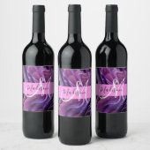 Glam Abstract Paars Shimmer Textielroze Monogram Wijn Etiket (Flessen)