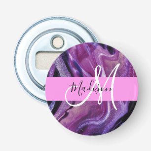 Glam abstract paarse glans textuur roze monogram button flesopener
