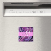 Glam abstract paarse glans textuur roze monogram magneet (Insitu (Vaatwasser))