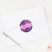 Glam abstract paarse glans textuur roze monogram ronde sticker (Envelop)