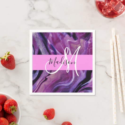 Glam abstract paarse glans textuur roze monogram servet (Insitu)