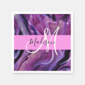 Glam abstract paarse glans textuur roze monogram servet (Voorkant)