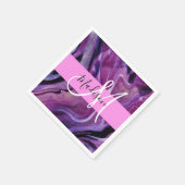 Glam abstract paarse glans textuur roze monogram servet (Hoek)