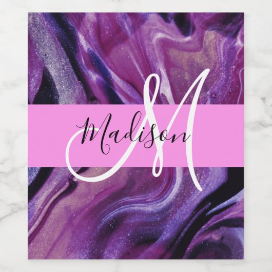 Glam abstract paarse glans textuur roze monogram wijn etiket (Enkel label)