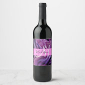 Glam abstract paarse glans textuur roze monogram wijn etiket (Voorkant)