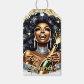 Glam Afro-Amerikaanse vrouw Verjaardag / NYE Cadeaulabel (Voorkant)