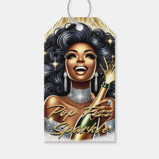 Glam Afro-Amerikaanse vrouw Verjaardag / NYE Cadeaulabel (Voorkant)