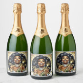 Glam Afro-Amerikaanse vrouw Verjaardag / NYE Sparkling Wijnetiket (Flessen)
