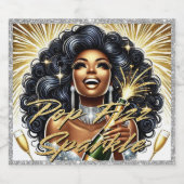 Glam Afro-Amerikaanse vrouw Verjaardag / NYE Sparkling Wijnetiket (Enkel label)
