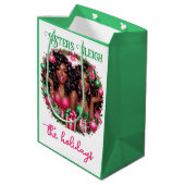 Glam Afro-Amerikaanse Vrouwen Kerst Roze/Groen Medium Cadeauzakje (Achterkant Gekanteld)