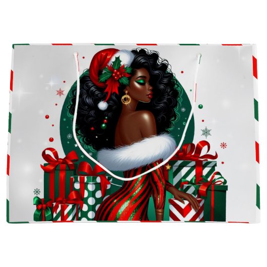 Glam Afro Chic Rood & Groen Kerstmis Groot Cadeauzakje (Voorkant)