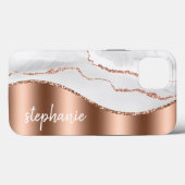 Glam Agate Geode Metallic Roze Goud Witte Naam Case-Mate iPhone Case (Achterkant (horizontaal))