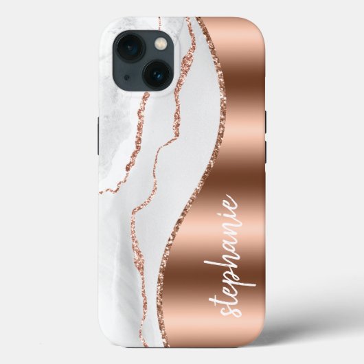 Glam Agate Geode Metallic Roze Goud Witte Naam Case-Mate iPhone Case (Achterkant)
