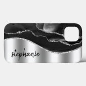 Glam Agate Geode Metallic Zilver Zwart Naam Case-Mate iPhone Case (Achterkant (horizontaal))