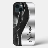 Glam Agate Geode Metallic Zilver Zwart Naam Case-Mate iPhone Case (Achterkant)
