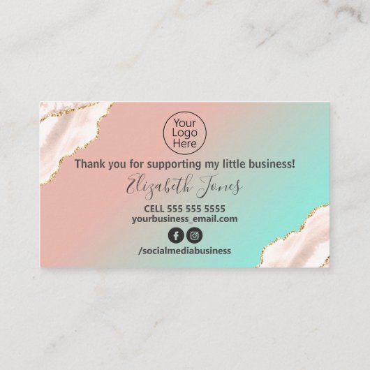Glam Agate Pink Blue Hartelijk dank voor uw aankoo Visitekaartje (Achterkant)