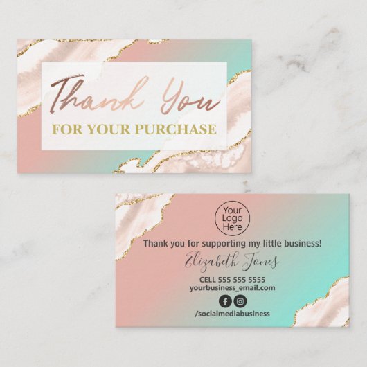 Glam Agate Pink Blue Hartelijk dank voor uw aankoo Visitekaartje (Voorkant / Achterkant)