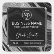 Glam Agate Silver Glitter Black Candle Labels