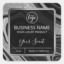 Glam Agate Silver Glitter Black Candle Labels