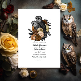  Glam Amber Owls Gothic Wedding QR Code Kaart