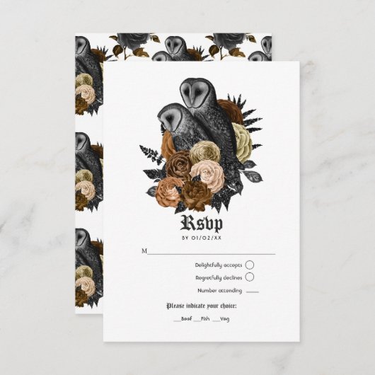 Glam Amber Owls Gothic Wedding RSVP Kaartje (Voorkant / Achterkant)