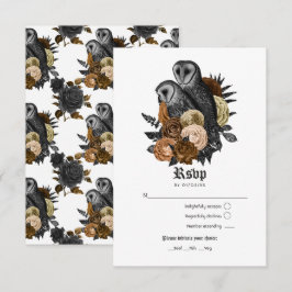  Glam Amber Owls Gothic Wedding RSVP Kaartje