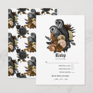  Glam Amber Owls Gothic Wedding RSVP Kaartje