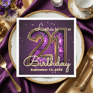 Glam Amethyst Paarse Kristal Gouden 21e Verjaardag Servet