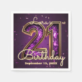 Glam Amethyst Purple Crystal Gold 21st Birthday Servet (Voorkant)