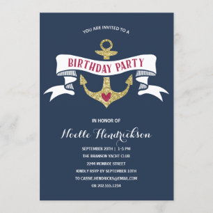 Glam Anchor   Nautical Birthday Party Kaart