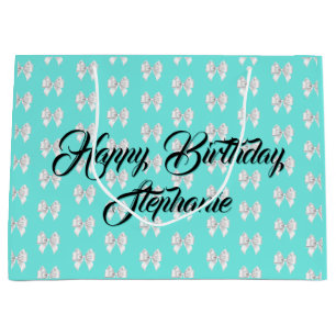 Glam Aqua Aangepaste Naam Tiffany Theme White Bow Groot Cadeauzakje