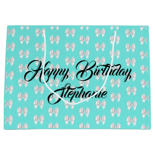 Glam Aqua Aangepaste Naam Tiffany Theme White Bow Groot Cadeauzakje (Voorkant)