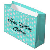 Glam Aqua Aangepaste Naam Tiffany Theme White Bow Groot Cadeauzakje (Voorkant Gekanteld)
