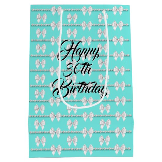 Glam Aqua Blauwe Tiffany Parels Thema 30e Verjaard Medium Cadeauzakje (Achterkant)