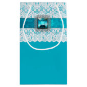 Glam Aqua Blue en Lace Custom Gift Bag Klein Cadeauzakje (Achterkant)