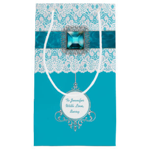 Glam Aqua Blue en Lace Custom Gift Bag Klein Cadeauzakje