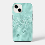 Glam Aqua Blue Folie Confetti iPhone Hoesje (Achterkant)