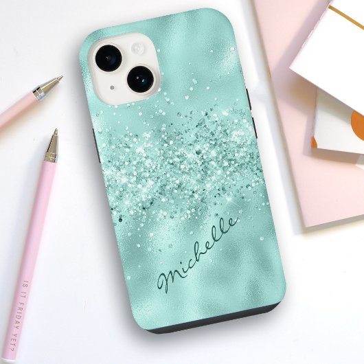 Glam Aqua Blue Folie Confetti iPhone Hoesje