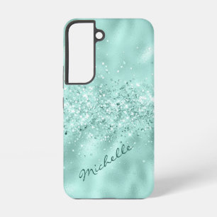 Glam Aqua Blue Folie Confetti Samsung Galaxy Hoesje