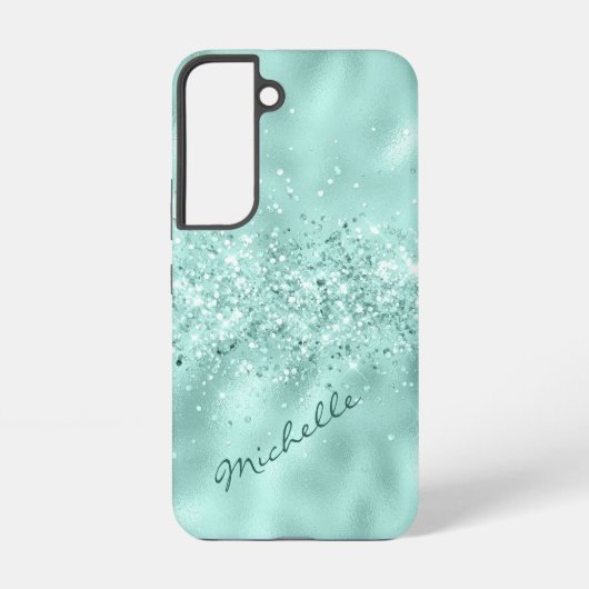 Glam Aqua Blue Folie Confetti Samsung Galaxy Hoesje (Achterkant)
