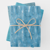 Glam Aqua Blue Tropische Glitter bladeren Inpakpapier Vel (In situ)