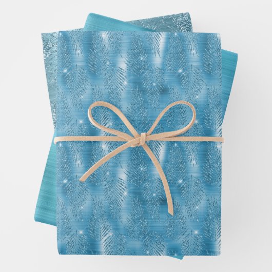 Glam Aqua Blue Tropische Glitter bladeren Inpakpapier Vel (In situ)