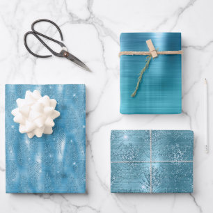 Glam Aqua Blue Tropische Glitter bladeren Inpakpapier Vel