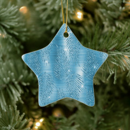 Glam Aqua Blue Tropische Glitter bladeren Keramisch Ornament