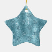 Glam Aqua Blue Tropische Glitter bladeren Keramisch Ornament (Achterkant)
