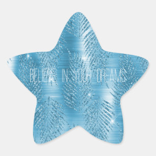 Glam Aqua Blue Tropische Glitter bladeren Ster Sticker