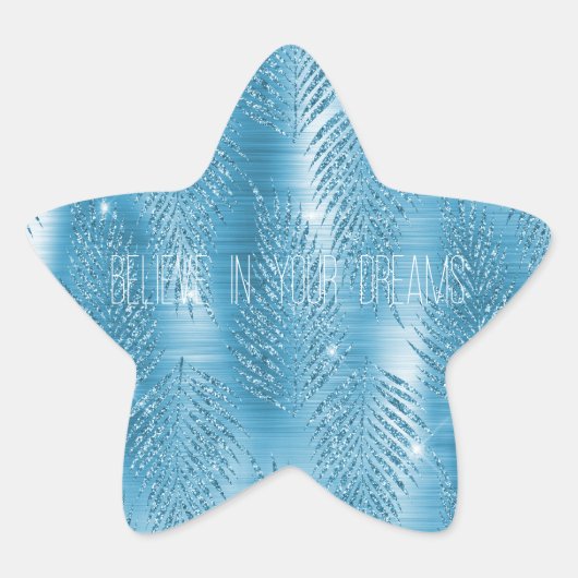 Glam Aqua Blue Tropische Glitter bladeren Ster Sticker (Voorkant)