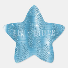 Glam Aqua Blue Tropische Glitter bladeren Ster Sticker