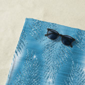 Glam Aqua Blue Tropische Glitter bladeren Strandlaken (In situ)